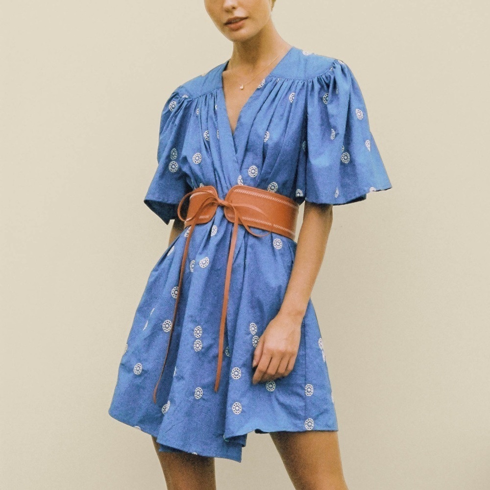 Ciao Lucia Dress Sabrina Embroidered Belted Wrap Mini Sz L NWT
